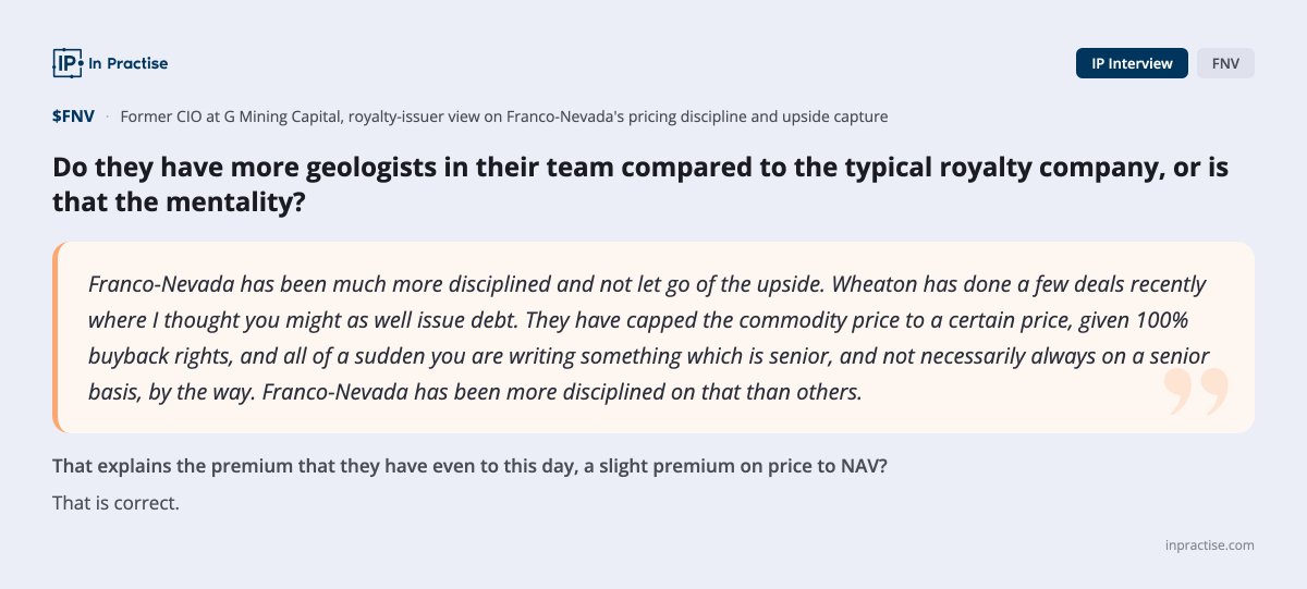 _inpractise's tweet photo. Former CIO at G Mining Capital on what really drives Franco-Nevada's NAV premium ($FNV) https://t.co/xP9psAjmcO