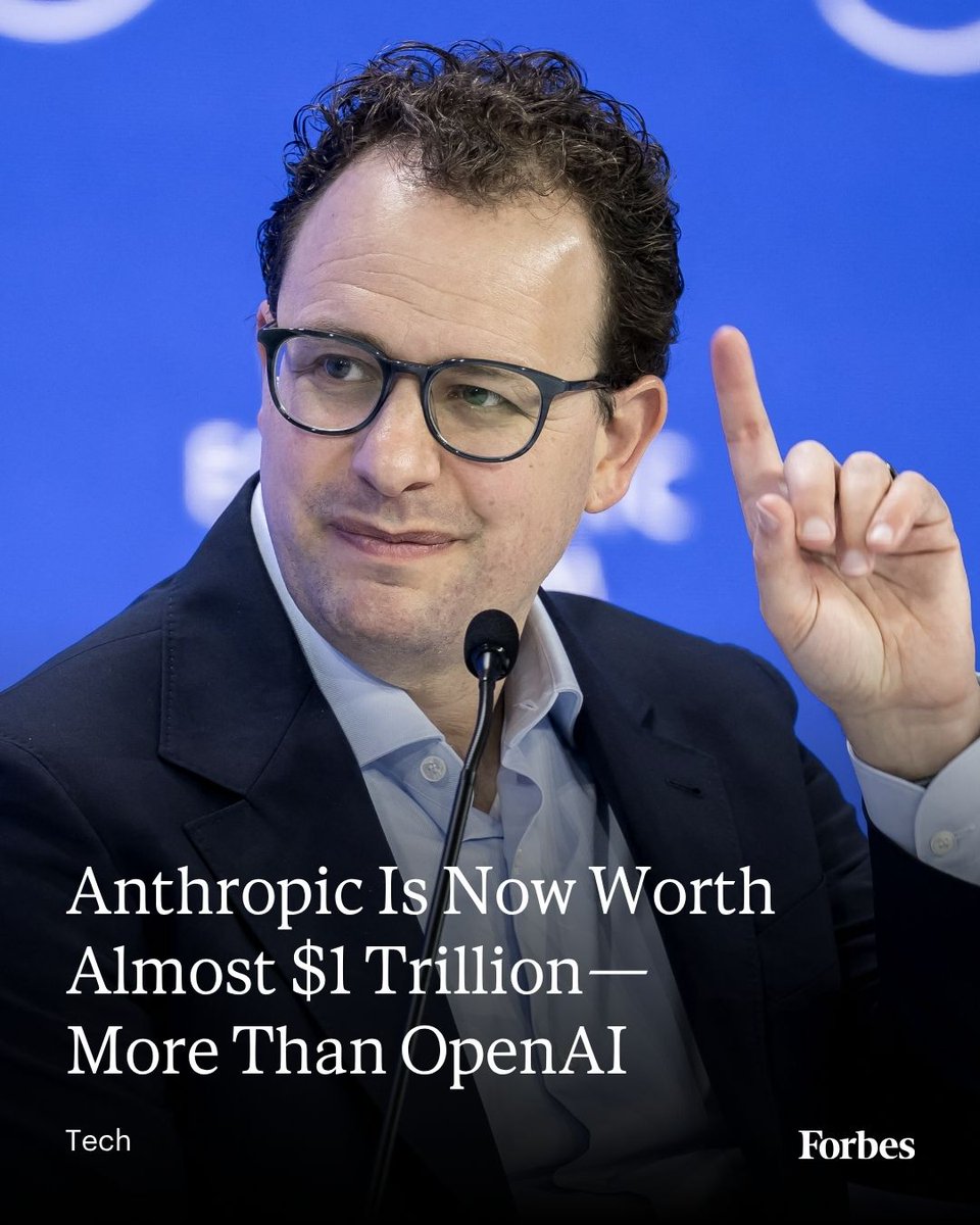 Forbes's tweet photo. Anthropic secured a $900 billion valuation Thursday following a Series H fundraise of $65 billion, overtaking OpenAI as the world’s most valuable artificial intelligence startup. https://t.co/WxWNm33RIk (Photo: Fabrice Coffrini/AFP via Getty Images) https://t.co/hOiqGq9a0Y