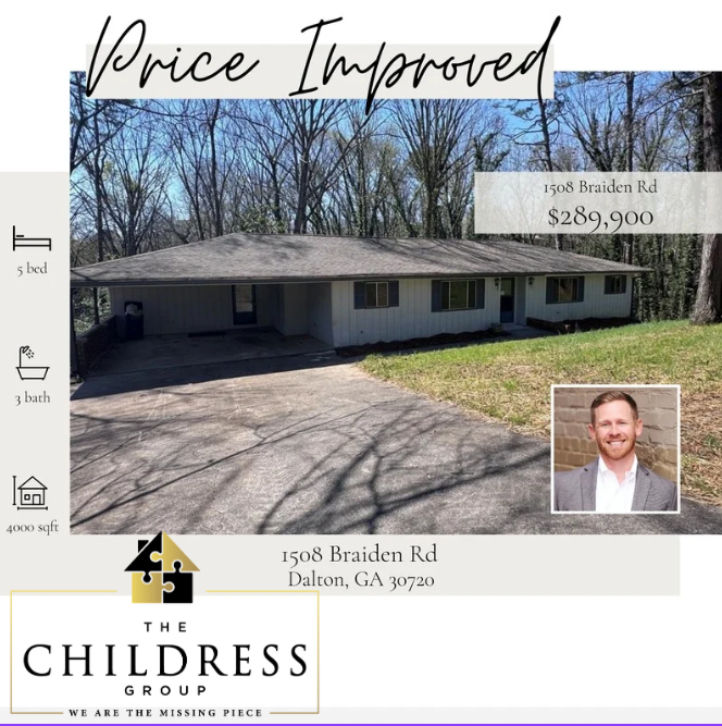 ChildressReal's tweet photo. PRICE IMPROVED 
More space. Better price. Same great location.
📍 1508 Braiden Rd | Dalton, GA
Now offered at **$289,900**
Reach out to Justin Childress for more details or to schedule a showing. https://t.co/00joPH0P5N