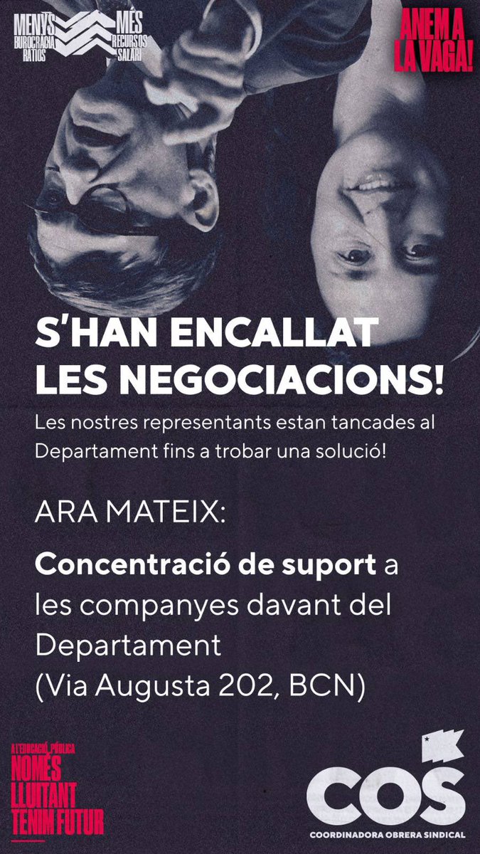 Endavant_OSAN's tweet photo. ‼️ S’han encallat les negociacions! Tothom a donar suport als docents davant del departament https://t.co/gf7fFWou6d