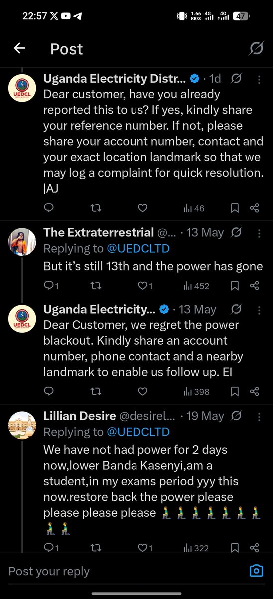 WEcaat's tweet photo. @UEDCLTD please stop working on  @X and just get things working, you are not helping at all, our businesses are down yet we pay taxes daily, stop wasting our time on x and focus on getting power in the greater Kampala metropolitan area
#itsTooMuch
#uedcl #electricityInKampala https://t.co/9km9HJZfma