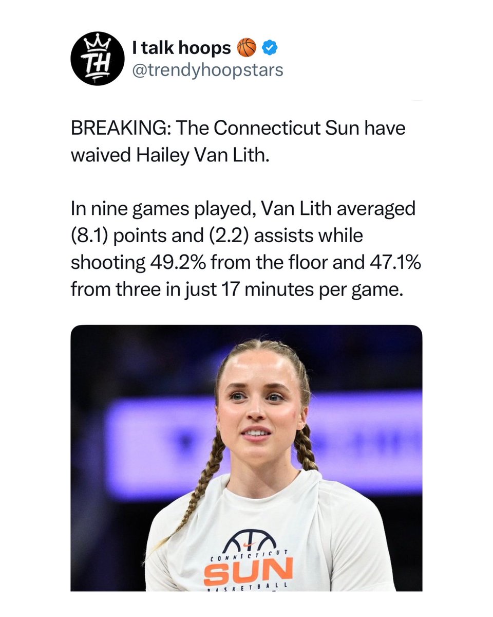 playmakerw's tweet photo. Hailey Van Lith has been waived by the Connecticut Sun. https://t.co/F04evBvcRx