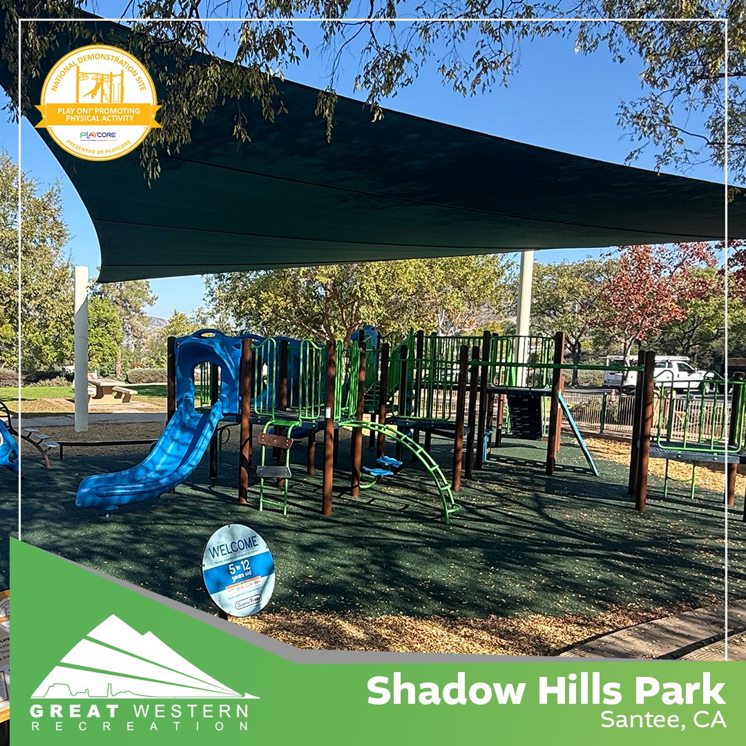 GreatWesternRec's tweet photo. Shadow Hills Park in Santee, California, is more than just a beautiful new park 🌳☀️

It’s also a National Demonstration Site designed to promote physical activity through intentional play experiences using the Play On! approach and the 6 key elements of play.

This space turns recess into movement, adventure, and healthy development, all while looking like an incredible place to spend the day.

https://t.co/LWLdZEGeO8

#PlayMatters #NationalDemonstrationSite #CRPS #CaliforniaParks