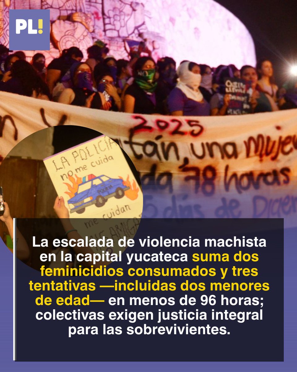 libres_proyecto's tweet photo. La violencia machista extrema se intensificó en #Mérida con el registro de dos feminicidios y tres tentativas de #feminicidio —entre ellas, contra dos menores de edad— en un lapso menor a cuatro días.
NOTA:https://t.co/XwQUfpaiqC
@sspyuc https://t.co/dofrqyTfk8