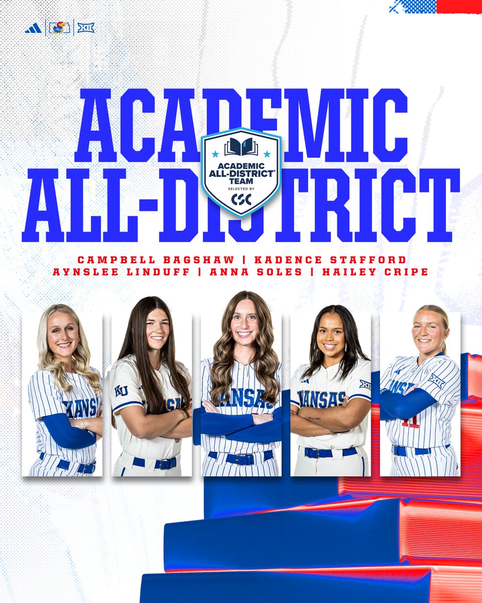KUSoftball's tweet photo. Introducing our @CollSportsComm Academic All-District Squad! 📚👏

#RockChalk https://t.co/IKBNwXZ62O