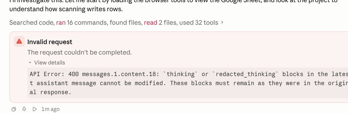 shiftwithai's tweet photo. @claudeai another bug. :((((( https://t.co/kp5TrUruBw
