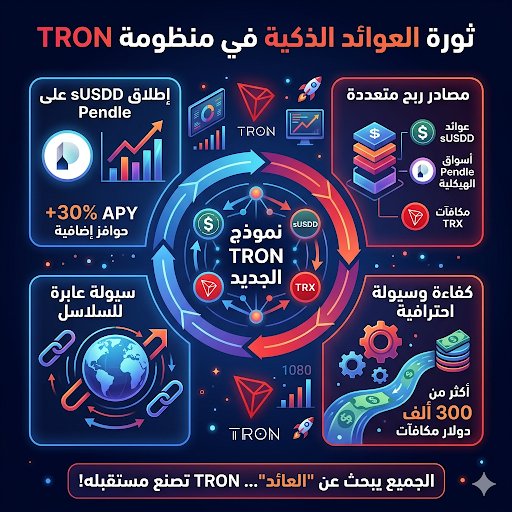 G8TQ6's tweet photo. 🔥 الجميع يبحث عن “العائد”…
لكن القليل فقط يدرك أن #TRON بدأت ببناء الجيل القادم من هندسة العوائد داخل عالم DeFi 🚀

إطلاق sUSDD على Pendle ليس حدثاً عادياً…
بل رسالة واضحة بأن منظومة TRON تدخل مرحلة جديدة عنوانها:
💥 العوائد الذكية متعددة المصادر

أكثر من 300 ألف دولار مكافآت،
إيردروبات TRX مفاجئة،
حوافز إضافية تصل إلى +30% APY،
وسيولة تتحرك بكفاءة احترافية عبر منظومة مترابطة وقوية.

ما يميز هذا النموذج أنه لا يعتمد على مصدر ربح واحد فقط…

بل يجمع بين:
⚡ عوائد sUSDD
🔗 أسواق Pendle الهيكلية
💸 حوافز TRX
🌍 السيولة العابرة للسلاسل

وهنا يظهر الفارق الحقيقي بين مشروع “يتبع السوق”…
ومنظومة تصنع مستقبله بنفسها.

#TRON اليوم لا تقدم مجرد بروتوكولات DeFi…
بل تبني اقتصاداً رقمياً متكاملاً قائماً على الكفاءة، الاستدامة، وجذب رؤوس الأموال الذكية.

لهذا السبب…
كل تحديث داخل منظومة TRON أصبح يُقرأ كإشارة مبكرة لما سيكون عليه مستقبل التمويل اللامركزي عالمياً 🚀

#TGF #TRON
#TRONGlobalFriends