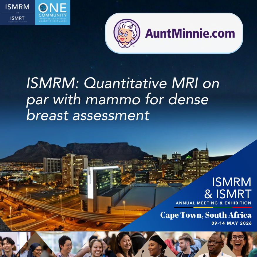 ISMRM's tweet photo. ISMRM: Quantitative MRI on par with mammo for dense breast assessment - READ MORE: https://t.co/tZvS8y8gfu

Read more articles from Aunt Minnie: https://t.co/rQWvVKplDW

#ISMRM2026 #ISMRT2026 https://t.co/B1aXwbi8ag