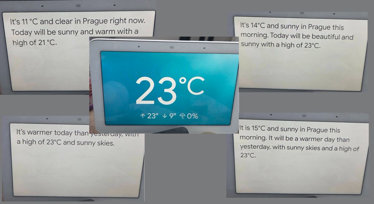 xsoft's tweet photo. Ask #GoogleNest for the weather 5x in a row. That new AI must be hallucinating from the heat. https://t.co/nGQRsvwQSg