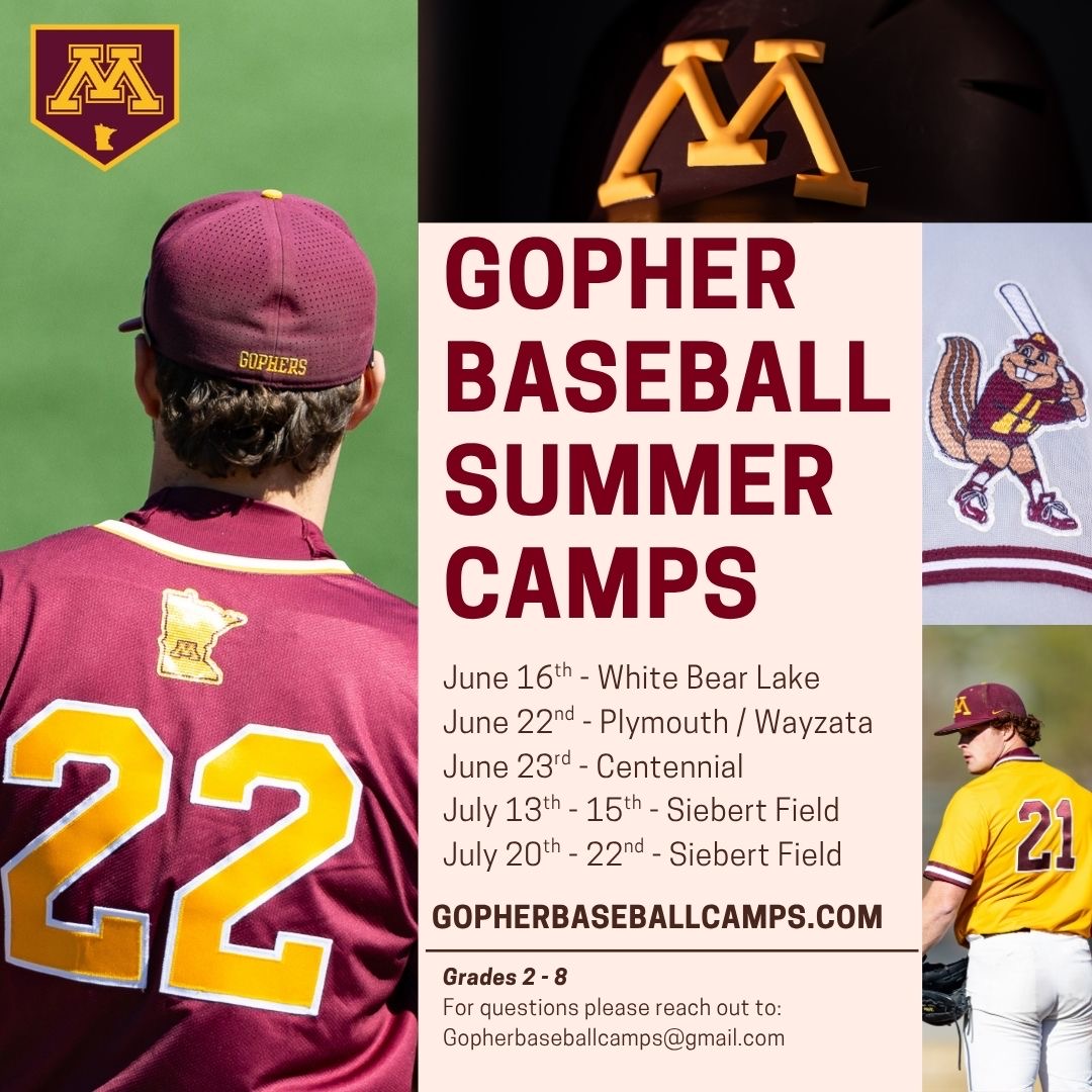 GopherBaseball's tweet photo. Come spend the summer with #Gopher baseball at our youth camps!

Register today at https://t.co/wxsgiU8laf

#Gopher⚾️ | #SkiUMah〽️ https://t.co/F69iI56gV3