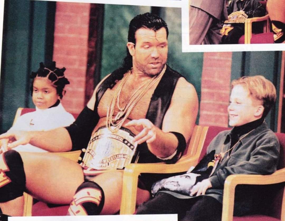90sWWE's tweet photo. During a 1996 episode of Jerry Springer, Intercontinental Champion Razor Ramon (Scott Hall) appeared to surprise a loyal fan named Tyler.

Due to a tainted blood transfusion, Tyler was HIV positive, while another girl named Hydeia was also HIV-positive.

Razor went on to say, "These guys have to fight every single day of the year. I know I'm on the road over 300 times a year, and sometimes I feel bad, but these guys are fighting the real fight!"

"The Bad Guy" handed Tyler his championship: "This is the Intercontinental Belt. I've had it four times; I'll get another one. Just make sure that you share this with Hydeia."

"I want both Hydeia and Tyler to know, and I think that they already do, that where I come from; it ain't how many times you go down; it's how many times you get up! You ain't beat until you quit! If you don't quit, you never lose! Keep fighting!"

Razor invited the two children to WrestleMania XII as his special guests.

While Jerry Springer was frequently labelled as "trash TV," this was a heartwarming moment made possible by Scott Hall.