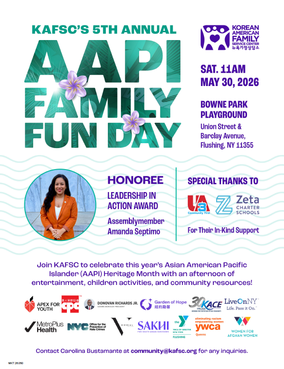 MetroPlusHealth's tweet photo. In celebration of AAPI Heritage Month, join us for @KAFSCNY's 5th Annual AAPI Family Fun Day.

📅 Date: Saturday, May 30, 2026
⏰ Time: 11:00 AM - 1:00 PM (set up 10:30am)
📍 Location: Bowne Playground Park (Union St & Barclay Ave, Flushing, NY 11355)

This event will celebrate the strength, resilience, and contributions of the AAPI community and will feature children’s activities, family-friendly games, and opportunities for community organizations to connect with local families and share valuable resources. See you there! 🥳