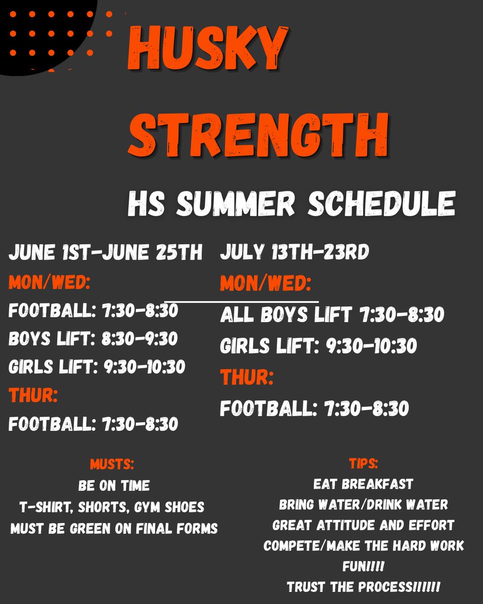 HuskiesStrength's tweet photo. Husky High School Athletes!!! Summer starts Monday!!!! https://t.co/HaZwfHjk2l