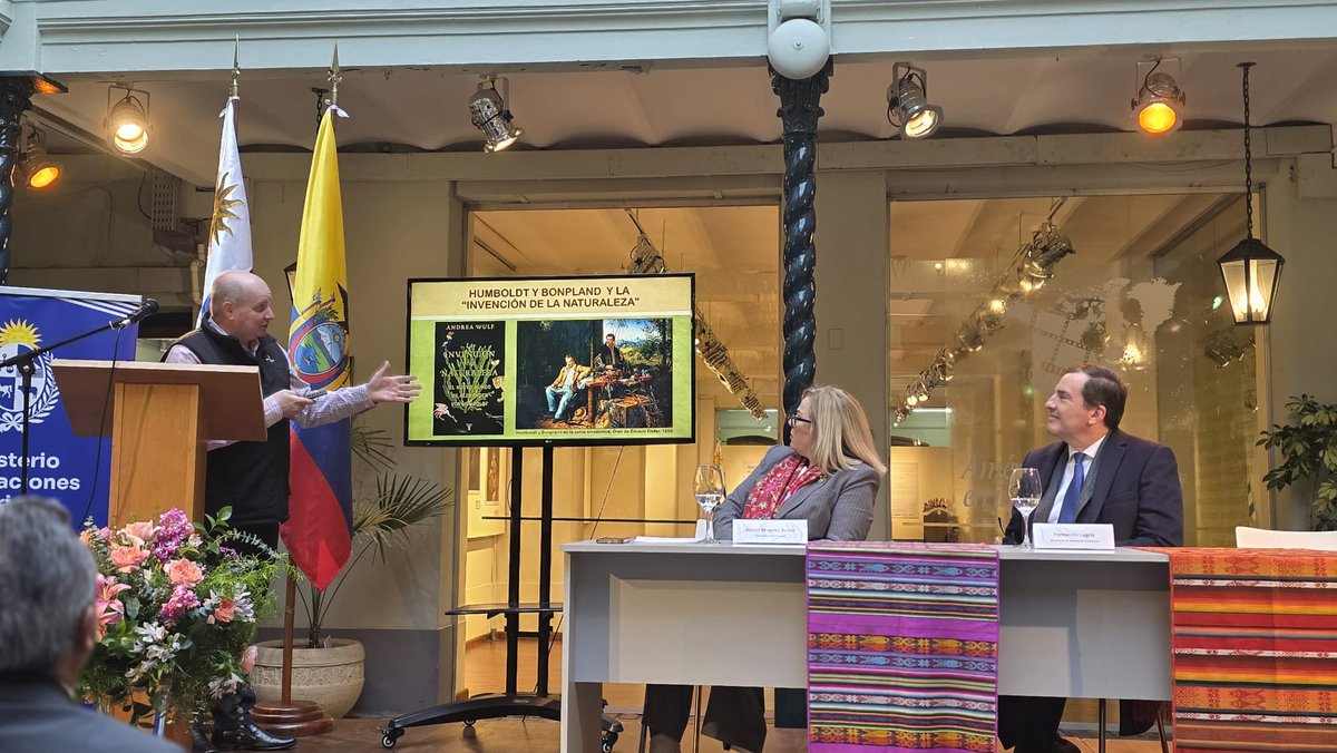 CancilleriaUy's tweet photo. 🇺🇾🤝🇪🇨 Se llevó a cabo la actividad “Rutas de Vida: Ecuador Megadiverso y el Legado de Bonpland”, organizada junto a la @EmbajadaEcuURY . 

📜🔍 La embajadora @isabelwagner_ec expuso sobre la megadiversidad ecuatoriana. Además, el investigador Alejandro Yemini  repasó la histórica expedición del naturalista francés Aimé Bonpland. 

#Cultura #Diplomacia #Ecuador #Uruguay