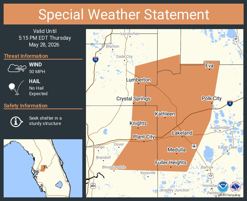A special weather statement has been issued for Lakeland FL, Plant City ...
