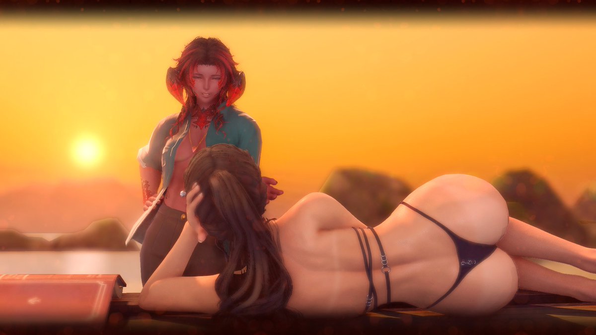 Rule63Dante's tweet photo. "Mh? I should be enjoying the sunset, not catching up on reading...? Hmmm... You might have a point, but I hope you'll be joining me~." (1/3)

#Midlanders_Today #gposers #gposersnsfw https://t.co/4HFl55Kgv1