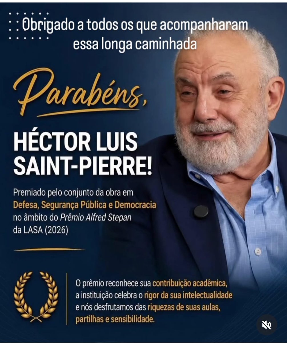 HectorLuisSain1's tweet photo. Agradeço à Seção "Defense, Public Security and Democracy" da Latin America Studies Associations (LASA) por ter-me concedido o premio "Alfred Stepan Lifetime Achievement Award in Defense, Public Security, and Democracy" 2026. https://t.co/dULas1iYkh