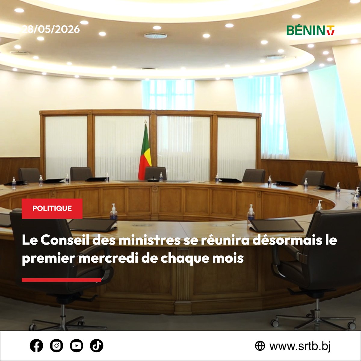 benintvsrtb's tweet photo. Le Gouvernement béninois se réunira désormais en conseil des ministres ordinaire de façon mensuel, le premier mercredi du mois. #Benin #wasexo #conseildesministres #srtbinfo https://t.co/yfcUhCx0kZ