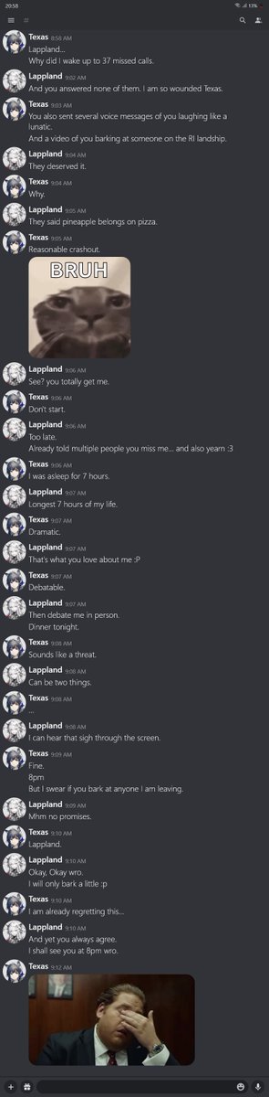 LapplandPizza's tweet photo. Leaked discord messages between Lappland and Texas https://t.co/eRn562mzB6