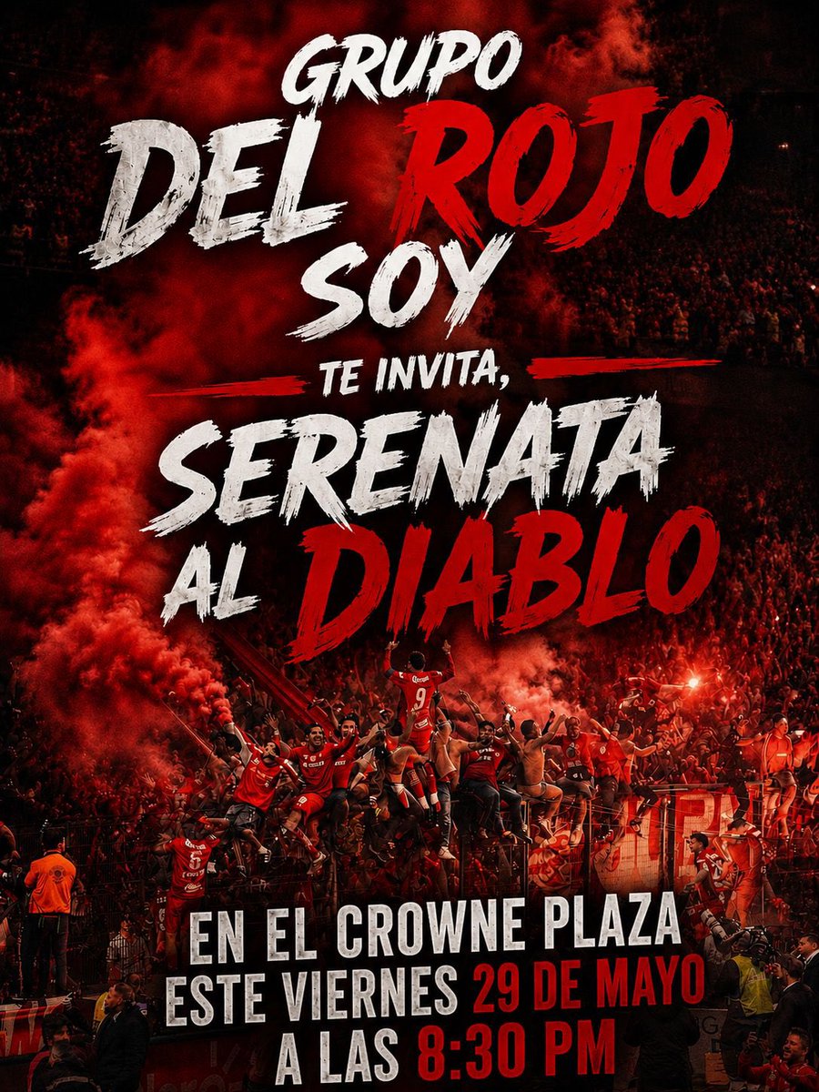 sportanosdxt's tweet photo. ¡HAY QUE CREER! 👹

La afición de los Diablos Rojos del Toluca, a través del grupo “Del Rojo Soy”, realizó una invitación para llevar serenata al equipo previo a la Gran Final de la CONCACAF. 🎉

⏰ 20:30 hrs.
📅 Viernes 29 de mayo.
📍 Crowne Plaza.

#SomoSportanos #AmamosELDXT https://t.co/hTbsao7FR9