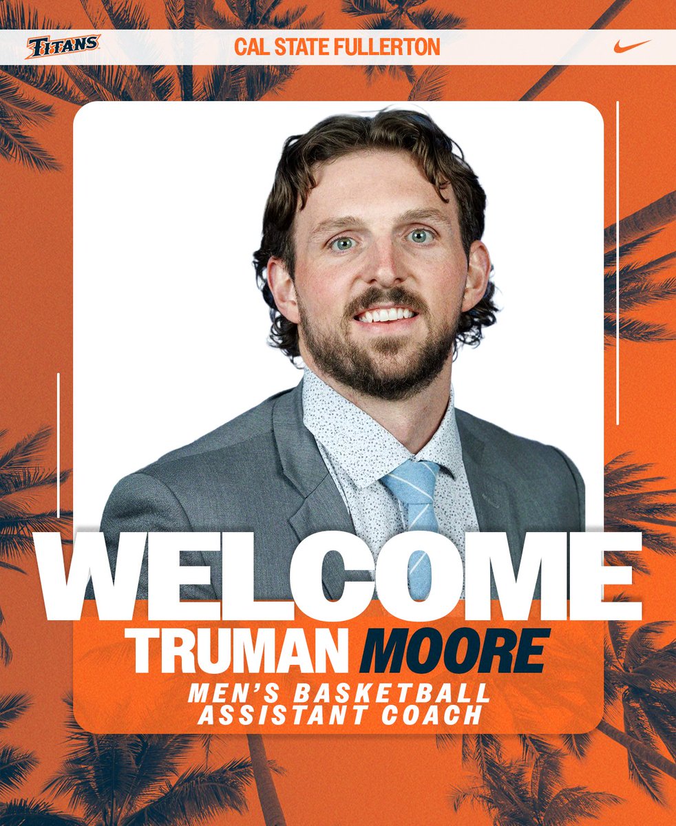 FullertonMBB's tweet photo. The Titans coaching staff just got MOORE energy‼️
Welcome to Fullerton, Coach Moore🐘🏀

#TusksUp https://t.co/4eiyo3Qghw