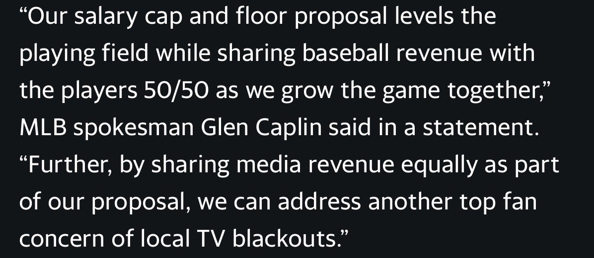 kwae_fly's tweet photo. Great note in this yahoo article regarding the MLB CBA discussions to pooling local media rights to split among all the teams evenly, and how it helps the blackout issues. https://t.co/29WBI3qMrr