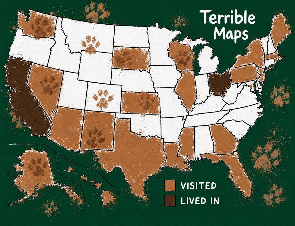 TerribleMaps's tweet photo. Where Scooby-Doo Has Been in the U.S. https://t.co/ne6u7SLATM