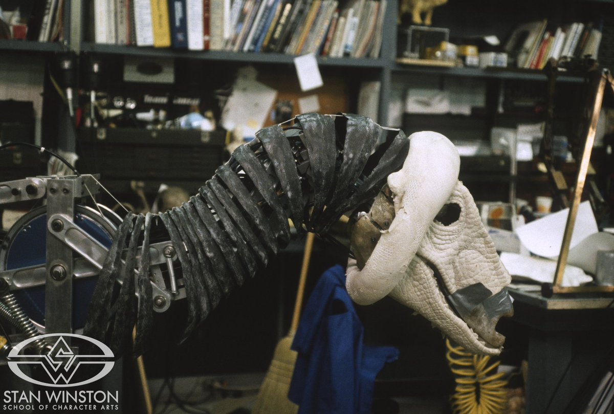 JurassicCollect's tweet photo. @FelipeHumboldt You can really see the neck 'ribs' in action here.  They developed the structure underneath the skin so the neck wouldn't pinch when twisted.  Shown here in foam mockup then on the animatronic
 Fabulous work by @SWinstonSchool https://t.co/bhHtkqN8Cu