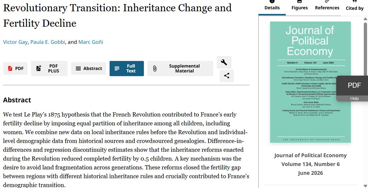 Afinetheorem's tweet photo. Really cool data on a long-standing puzzle: why did French fertility decline so early? At least some fertility decisions are endogenous, as Le Play mentioned 150 years ago! https://t.co/FcN8dNFqpa