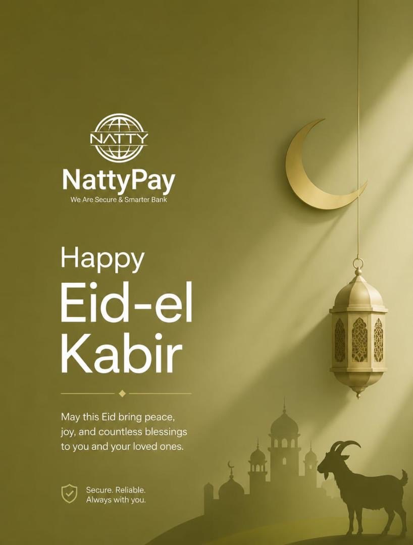 nattypays's tweet photo. Happy Eid!!

From all of us at NattyPay!

Wish you  most fulfilled season 🤗 https://t.co/H6UFOonoB1
