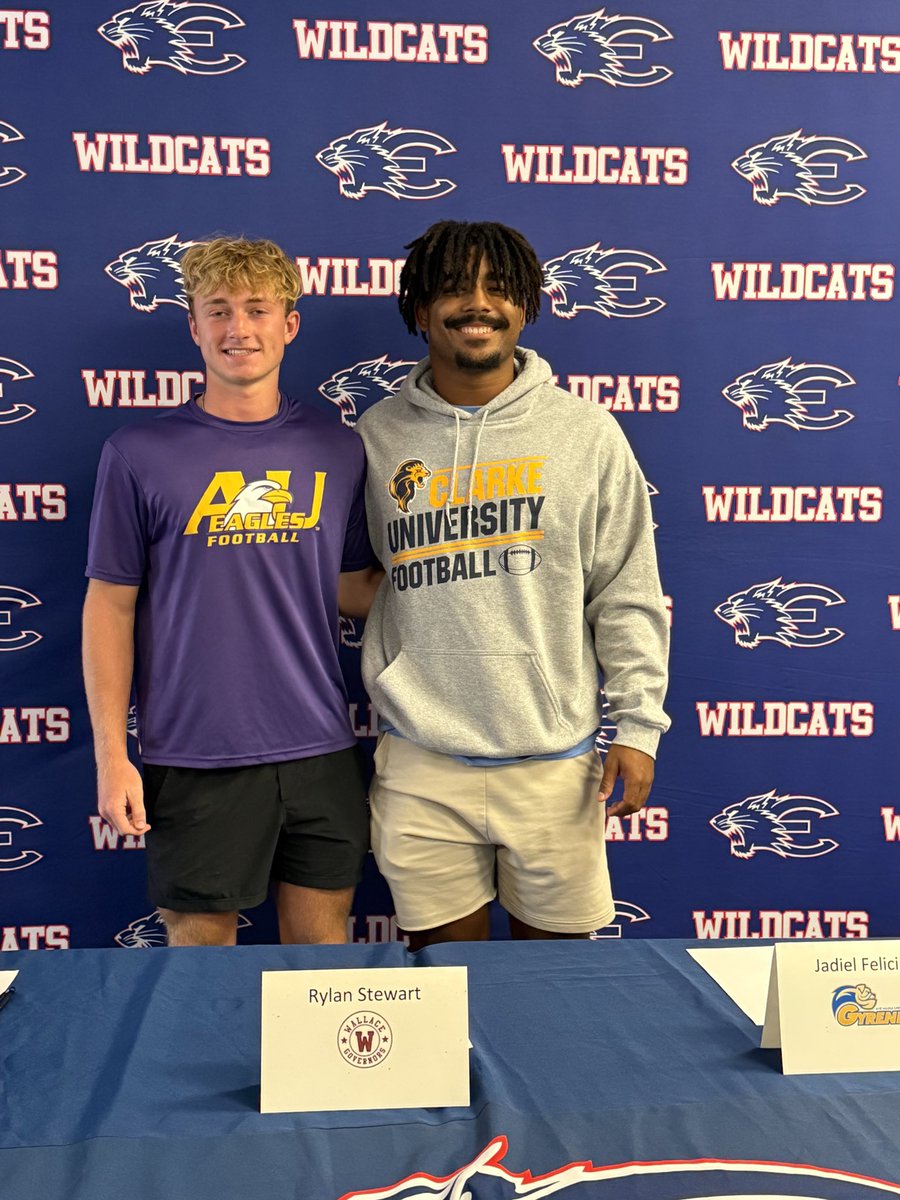 EsteroFB's tweet photo. GREAT DAY celebrating Kegan &amp; Mike signing to play college football!! Two of the best to ever do it at Estero!! Surrounded by family, teammates, coaches, &amp; friends! Love you guys &amp; can’t thank you enough! The journey continues!! Keep being great!! 
@KeganKreuscher 
@MikeLau24 https://t.co/FPZIz1HhfG