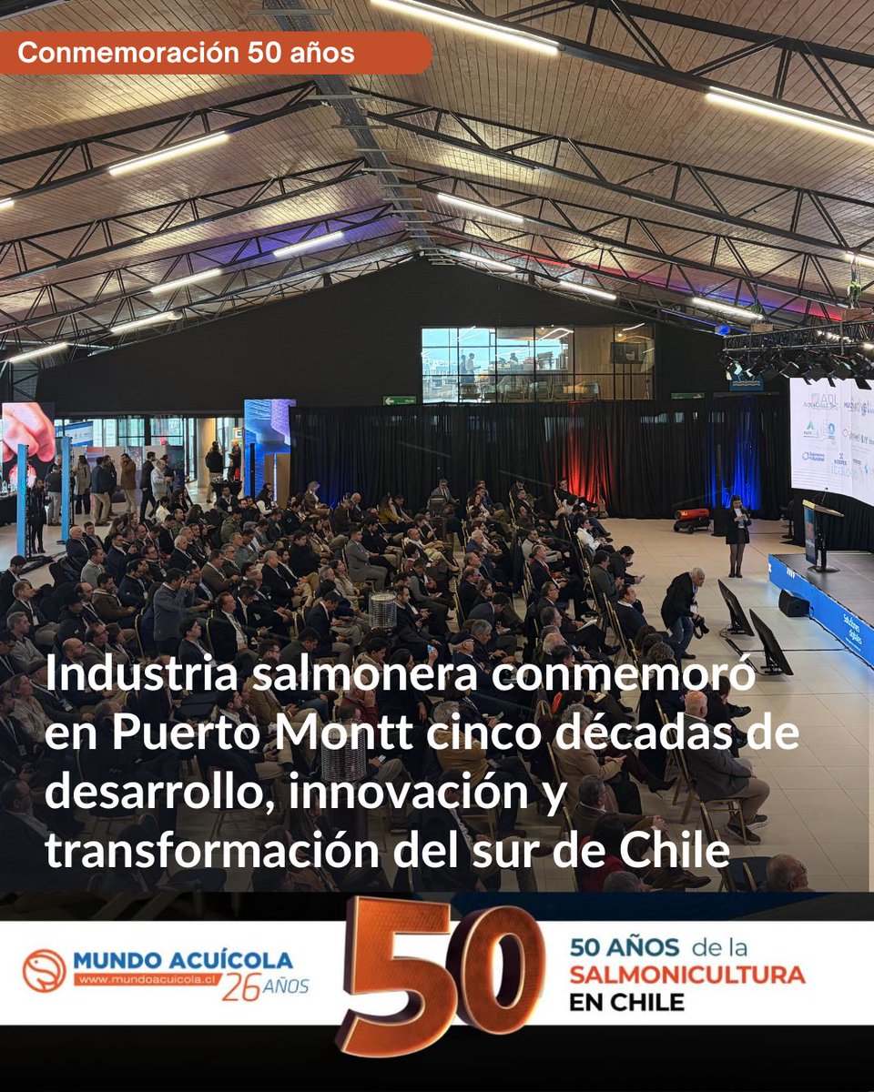 mundoacuicola's tweet photo. Mundo Acuícola encabezó en Puerto Montt la conmemoración de los 50 años de la salmonicultura chilena, reuniendo a autoridades, gremios, trabajadores, ejecutivos y actores históricos de la industria.

Lea en: https://t.co/bC9bk482Jy https://t.co/1VfyJKgLlB
