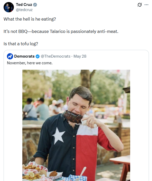 Billablog's tweet photo. Republicans are obviously running scared of James Talarico and all they’ve got is, “Is he trans?” and “Is he vegan?” 

And then they lose their shit and cry about "iDeNtiTy pOliTiCs" when you point out the glass houses they’re throwing stones from.  

Sad. https://t.co/4CDRO9tHaT
