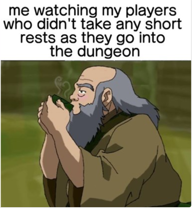 FantasyGrounds2's tweet photo. 😅 What is the longest your party has stubbornly gone without a short rest? https://t.co/QnNqh2OrKG