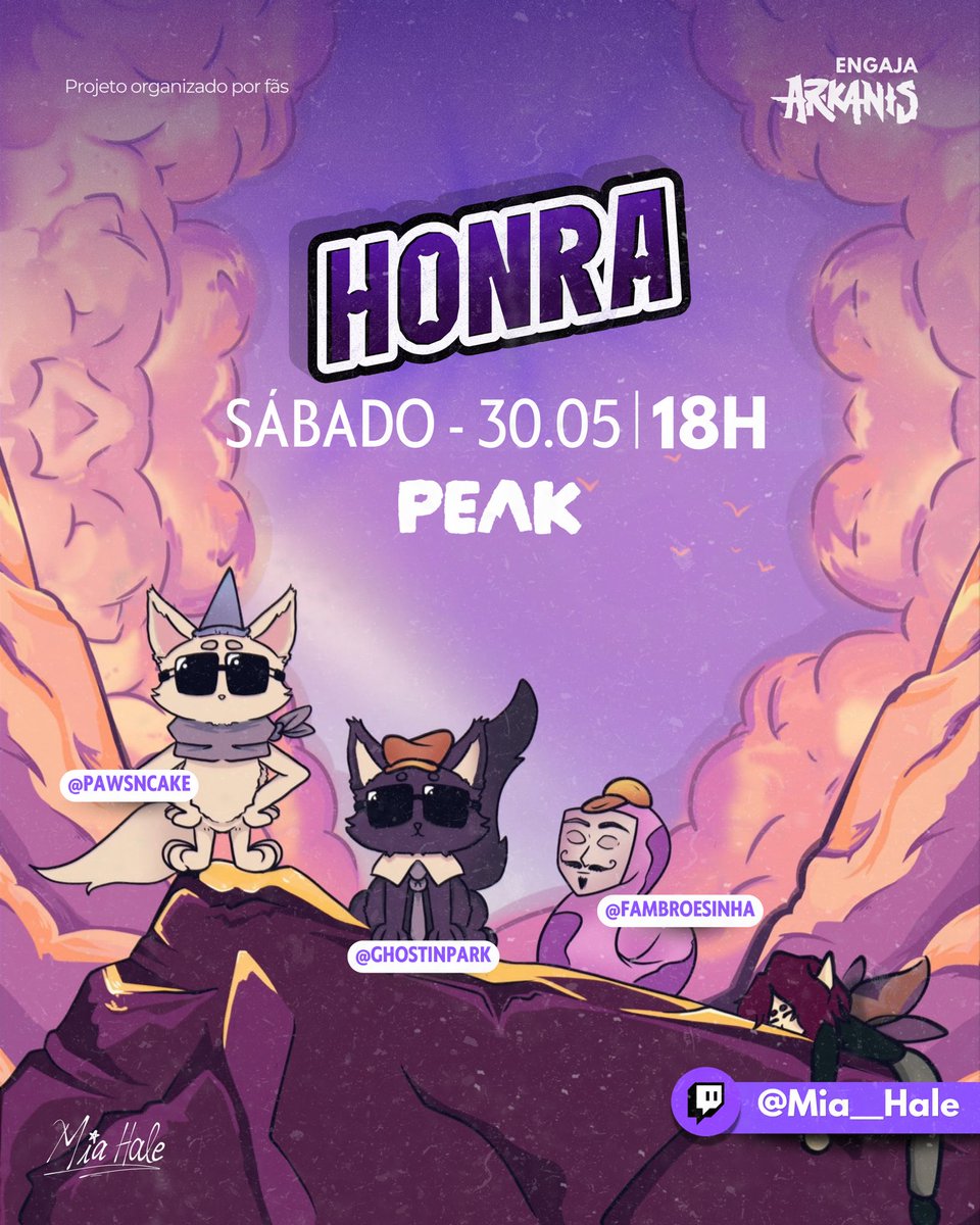 EngajaArkanis's tweet photo. 🚨 A HONRA será testada💜

Neste sábado, às 18h, @ghostinpark , @pawsncake e @fambroesinha vão jogar peak com a @Mia_A_Hale ! ✨⛰️

Venham ver, Ao vivo em: 
https://t.co/AxqdXwQP7N

— 🐈‍⬛ https://t.co/UnCrWcNRaI