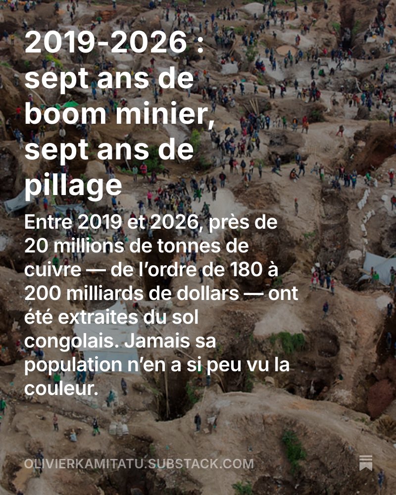 KamitatuEtsu's tweet photo. Depuis 2019, la #RDC a extrait 20 MT de cuivre. Et pourtant, 73 % des Congolais vivent avec moins de 2 USD/jour. Comment un pays peut-il battre des records d'exportation et des records de misère la même année ?  Le pays n’est pas pauvre, il est dépossédé ! https://t.co/1AJBsqMm7i https://t.co/DLAMLKtXmz