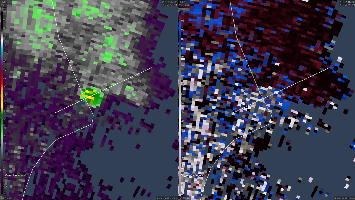 wxKobold's tweet photo. The Blue Origin explosion, as detected by the KMLB radar. https://t.co/SivwIJzISM