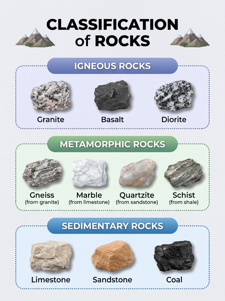 Three Main Rocks With Labels The 3 major rock types 🌍