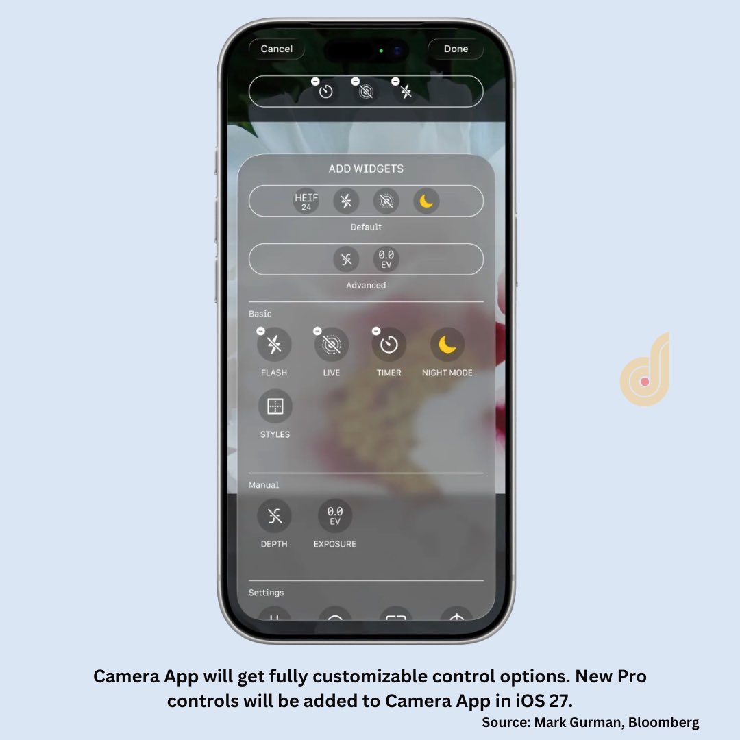 DailyTUT's tweet photo. iOS 27 will get new set of manual controls within Camera app. Leaked screenshots confirm. https://t.co/bpd1Z1yUjn