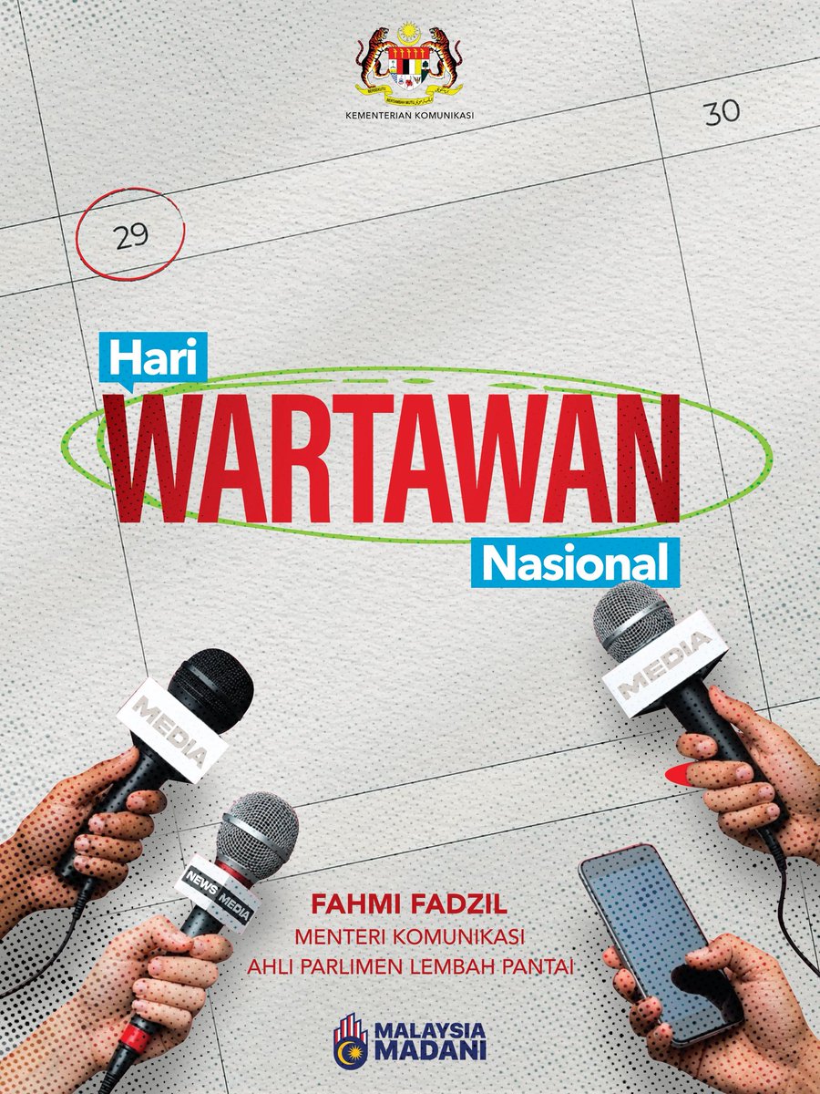 fahmi_fadzil's tweet photo. Ketika fitnah boleh tersebar dalam sekelip mata dan persepsi sering mengatasi realiti, wartawan berdiri di barisan hadapan sebagai benteng yang mempertahankan integriti maklumat. 

Peranan wartawan tidak terbatas kepada mencatat peristiwa semata-mata. Mereka juga menjadi antara suara penting yang menegakkan kebenaran ketika masyarakat berdepan kekeliruan dan spekulasi.

Setiap berita yang disampaikan memerlukan penelitian, pengesahan dan rasa tanggungjawab yang tinggi, kerana kepercayaan masyarakat bukan sesuatu yang boleh diperoleh dengan mudah, tetapi lahir daripada kejujuran, ketelusan dan kesungguhan yang konsisten.

Apabila integriti dijadikan pegangan, dan kebenaran menjadi keutamaan, wartawan akan terus berdiri sebagai benteng maklumat yang sahih, kerana pada akhirnya, kewartawanan bukan hanya tentang menyampaikan berita, tetapi tentang memelihara amanah dan mempertahankan kepercayaan.

Selamat Hari Wartawan Nasional.