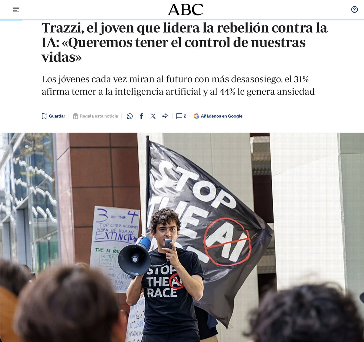 MichaelTrazzi's tweet photo. Stop The AI Race featured in ABC, one of Spain's major newspapers https://t.co/L4Uu32Kc3W