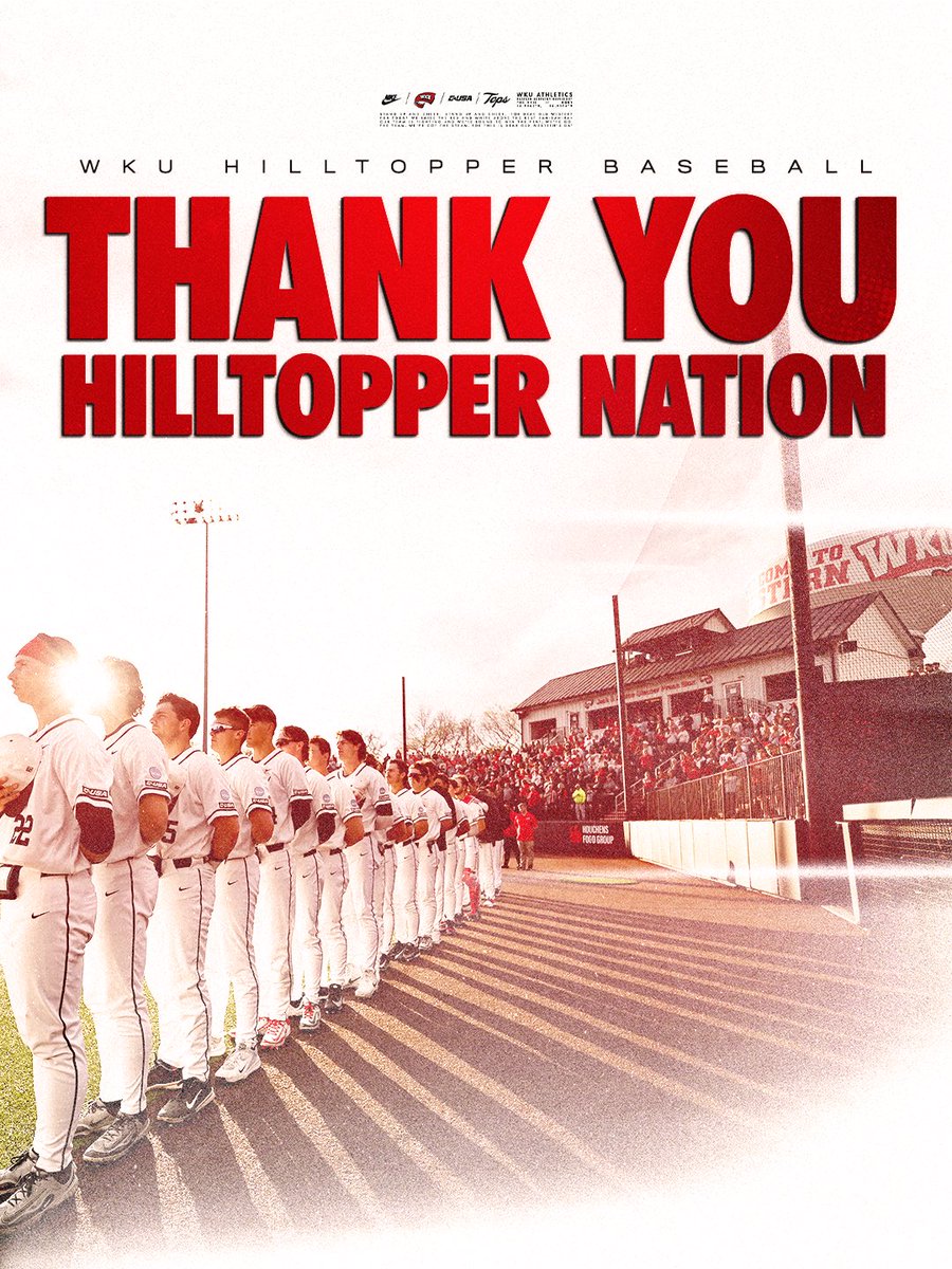 WKU_Baseball's tweet photo. We 🫶 Hilltopper Nation

A HUGE thank you to our awesome fans for showing up and showing out at The Nick all season long — your unwavering support means the world to us 

Back to work for 2027 🔜 https://t.co/NzaMRtkVHk