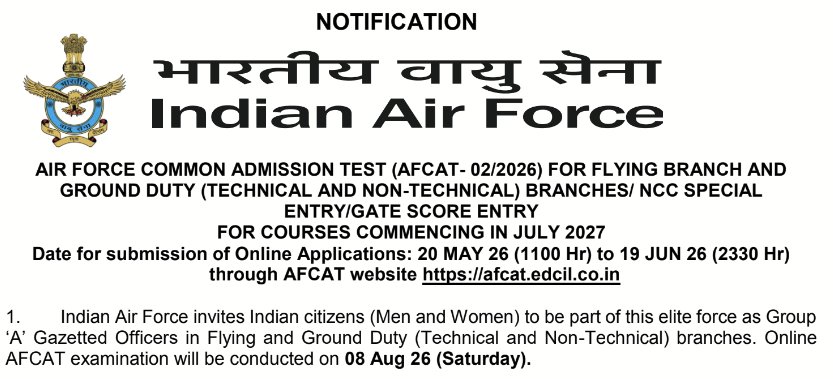 Indian Air Force (IAF) Vacancy 2026 – Apply Online [379+ Posts] Notice ...