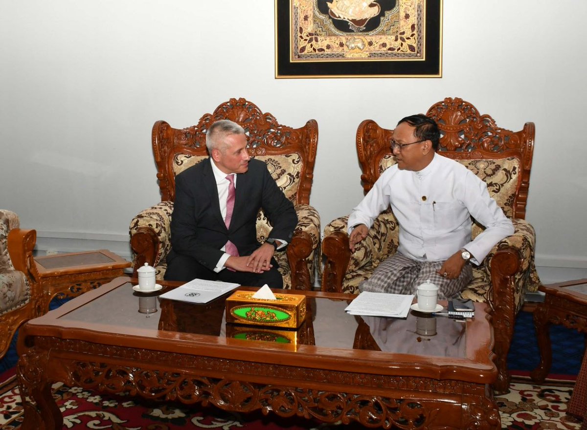 VietBelarus's tweet photo. May 28-29, 2026 🇧🇾Ambassador Uladzimir Baravikou made a working visit to Myanmar.
Uladzimir Baravikou held a meeting with 🇲🇲Deputy Minister for Foreign Affairs of Myanmar Ko Ko Kyaw. The issues of inter-parliamentary, inter-party and inter-agency cooperation were discussed. https://t.co/QhWkvfvPWu