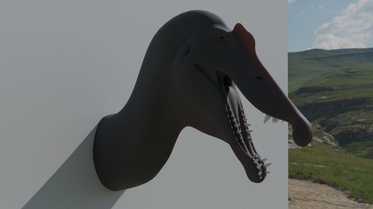 juacoraptor's tweet photo. Last day of the month, and for this one I bring you something different, a bust of Spinosaurus aegyptiacus. I based the general shape on the diagram by Randomdinos, using a skull I found on Sketchfab, and for that mark on the snout I used a reconstruction made by RandomPaleonerd. https://t.co/b39Eto4Pfp