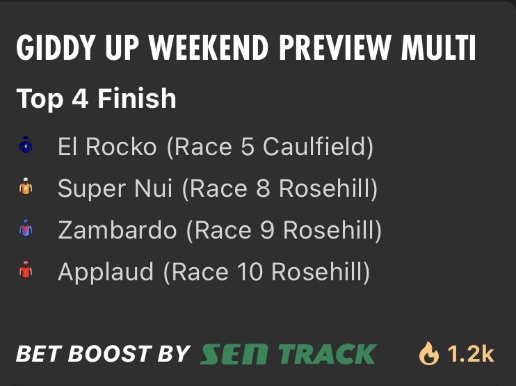 SENGiddyUp's tweet photo. LISTEN | Weekend Preview 

@M_Gannon_, @BenCaluzzi &amp; @ZTunbridge joined @ghall27 to preview the quaddie legs for racing at Rosehill &amp; Caulfield as well as giving their thoughts on the G1 Kingsford Smith.

T4 MULTI BELOW THANKS TO @bet365_aus 

https://t.co/FtAA5VTVgf https://t.co/emEcoRYZi0