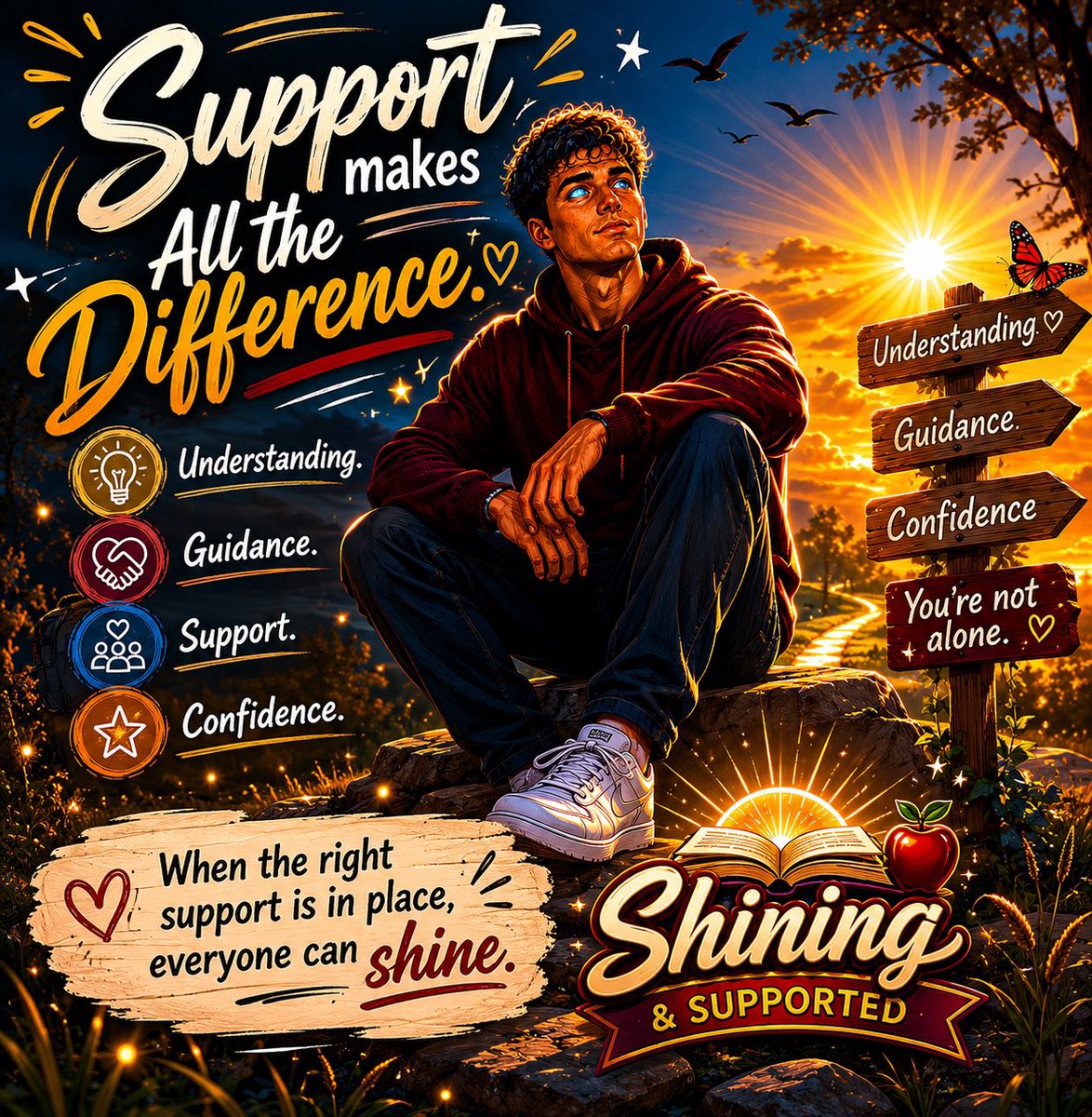 ShiningSupports's tweet photo. Support makes all the difference. 

Understanding. Guidance. Confidence.
You are not alone.

#ShiningAndSupported #SupportMatters https://t.co/9m1rChh8Ra