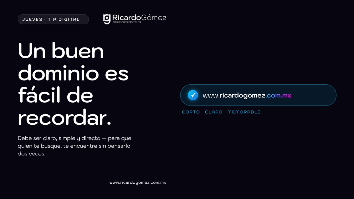 w3ro's tweet photo. Un buen dominio debe ser claro, simple y fácil de recordar.
#DominioWeb #Branding #DiseñoDigital #NegociosOnline https://t.co/yH5YMp4PSF