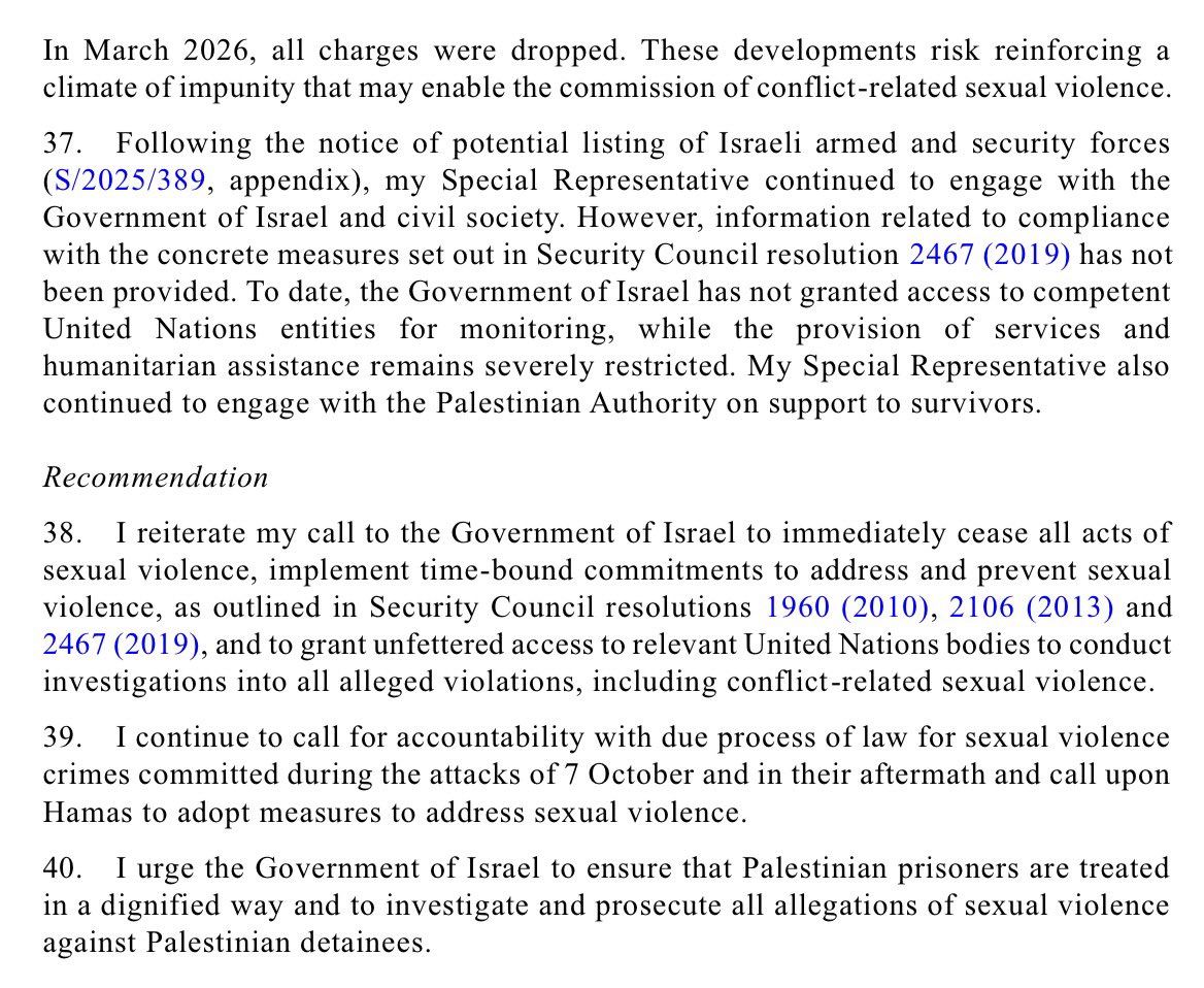 Raminho's tweet photo. The #UNSG sent his annual report on conflict-related sexual violence to #UNSC members today. Here’s the #Palestine section. https://t.co/2vPeyTkc1k