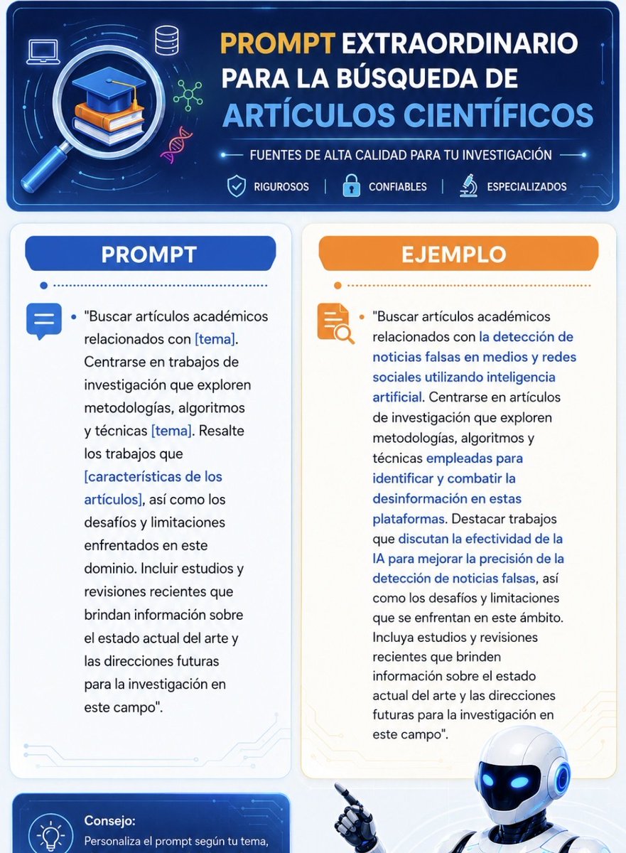 investigacion_c's tweet photo. Prompt  IA para buscar  artículos científicos 
#ia #metodologiadelainvestigacion  #tesis #articulocientifico  #revistacientifica #chatgpt  #inteligenciaartificial #claude #ia https://t.co/jnC4GuV60p